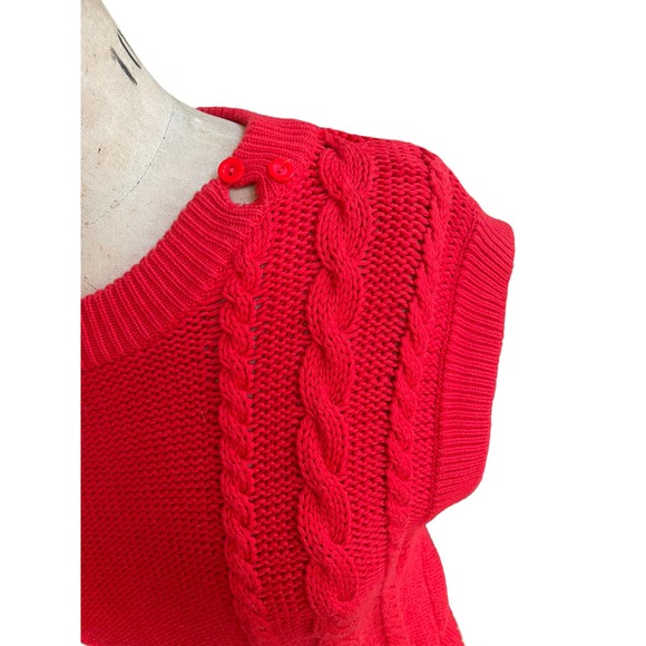 Liz Claiborne Womens Sweater Cable Knit Button Detail Cap Sleeve Crew Red Small - Picture 3 of 9